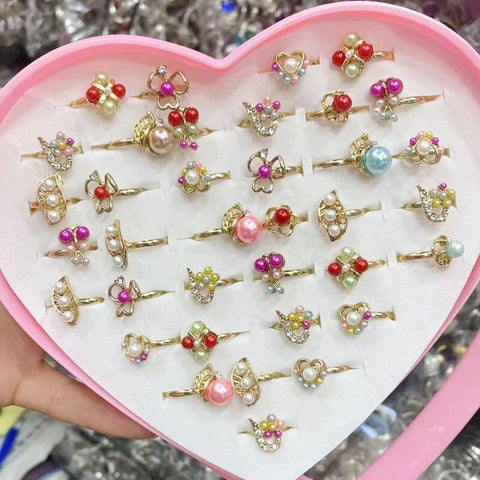 10pcs/lot Children's Cartoon Rings Candy Flower Animal Bow Shape Ring Set Mix Finger Jewellery Rings Kid Girls Toys Random Color