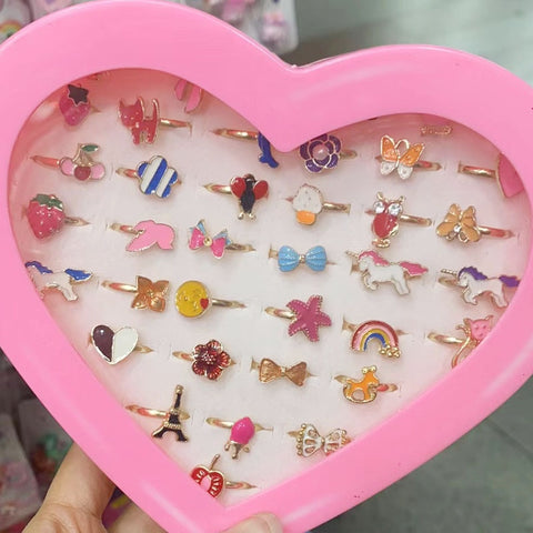 10pcs/lot Children's Cartoon Rings Candy Flower Animal Bow Shape Ring Set Mix Finger Jewellery Rings Kid Girls Toys Random Color