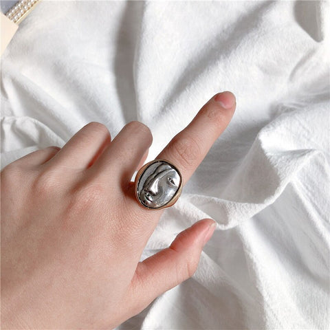 New retro large round portrait ring, geometric ring for both men and women, party accessories, gift ring