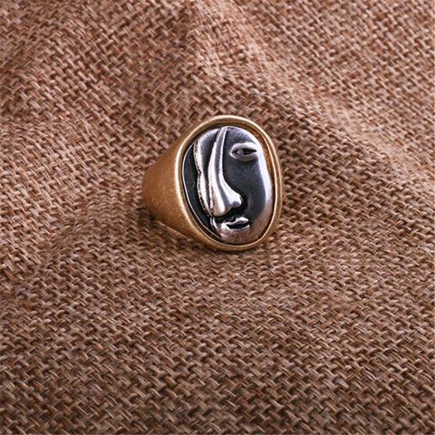 New retro large round portrait ring, geometric ring for both men and women, party accessories, gift ring
