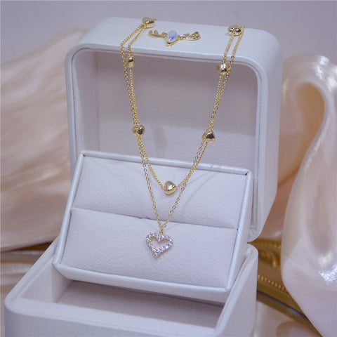 Fashion Trend Unique Design Elegant Delicate Pink Love Zircon Clavicle Necklace Women Charms Female Jewelry Party Gift