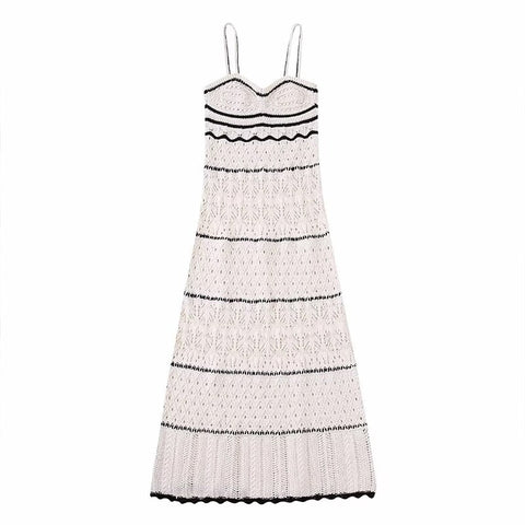 2023 Summer New Dress Women's Beach Style Knitted Slim Fit Slim Strap Long Dresses Color Knitted Hollow Elegant Tight Vestidos