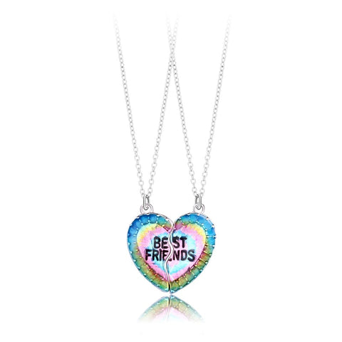 2pcs/set Best Friends Love Couple Heart Pendant Necklace Rainbow Broken Heart BFF Good Friends Friendship Jewelry Gift