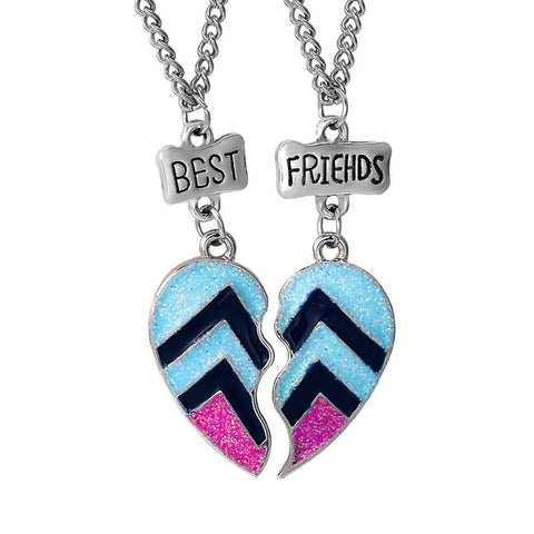 2pcs/set Best Friends Love Couple Heart Pendant Necklace Rainbow Broken Heart BFF Good Friends Friendship Jewelry Gift