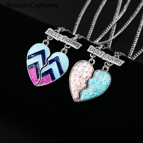 2pcs/set Best Friends Love Couple Heart Pendant Necklace Rainbow Broken Heart BFF Good Friends Friendship Jewelry Gift