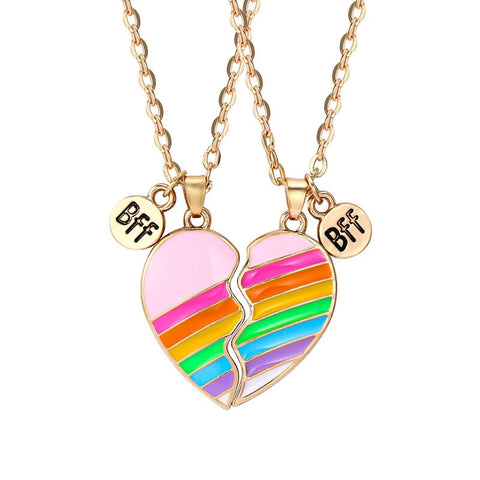 2pcs/set Best Friends Love Couple Heart Pendant Necklace Rainbow Broken Heart BFF Good Friends Friendship Jewelry Gift