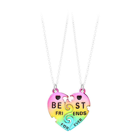 2pcs/set Best Friends Love Couple Heart Pendant Necklace Rainbow Broken Heart BFF Good Friends Friendship Jewelry Gift