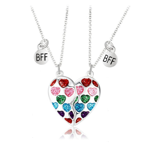 2pcs/set Best Friends Love Couple Heart Pendant Necklace Rainbow Broken Heart BFF Good Friends Friendship Jewelry Gift