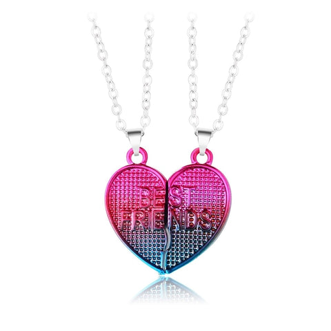 2pcs/set Best Friends Love Couple Heart Pendant Necklace Rainbow Broken Heart BFF Good Friends Friendship Jewelry Gift