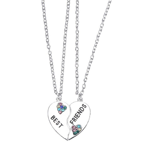 2pcs/set Best Friends Love Couple Heart Pendant Necklace Rainbow Broken Heart BFF Good Friends Friendship Jewelry Gift