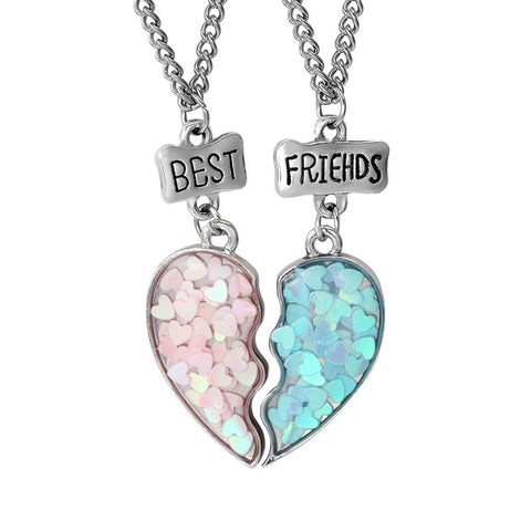 2pcs/set Best Friends Love Couple Heart Pendant Necklace Rainbow Broken Heart BFF Good Friends Friendship Jewelry Gift