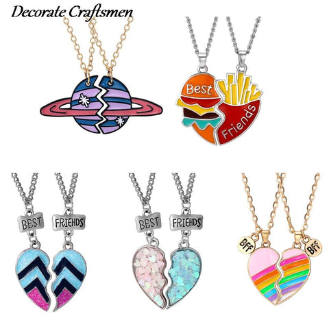 2pcs/set Best Friends Love Couple Heart Pendant Necklace Rainbow Broken Heart BFF Good Friends Friendship Jewelry Gift