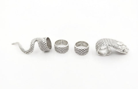 4 Pcs One Size Snake Rings Set for Women Men Antique Silver Color Gothic Ring Creative All-Match Jewelry Wholesale