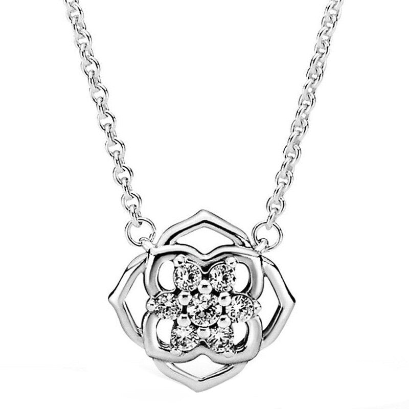 Authentic 925 Sterling Silver Moments Rose Petals Collier With Crystal Necklace For Women Bead Charm Diy Fashion Jewelry