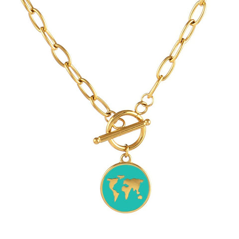 Boho Stainless Steel Necklace For Women Geometric Eye Shape Colorful Enamel Pendant Necklace Heart Cross Necklace Female Jewelry
