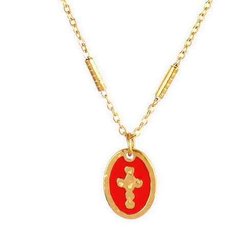 Boho Stainless Steel Necklace For Women Geometric Eye Shape Colorful Enamel Pendant Necklace Heart Cross Necklace Female Jewelry