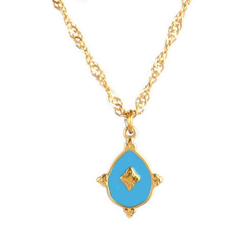 Boho Stainless Steel Necklace For Women Geometric Eye Shape Colorful Enamel Pendant Necklace Heart Cross Necklace Female Jewelry