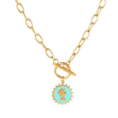 Boho Stainless Steel Necklace For Women Geometric Eye Shape Colorful Enamel Pendant Necklace Heart Cross Necklace Female Jewelry