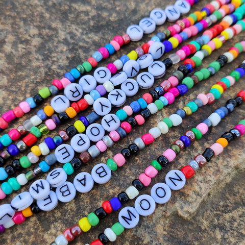 Colorful Beads Initial Choker for Women Trendy LUCKY Kiss ANGEL MOON LOVE Letter Boho Accessories