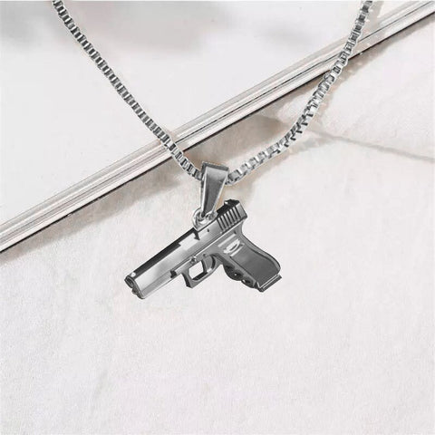 Cool Black Gold Silver Color Gun Shaped Pendants Necklace for Women Men Army Style Hip Hop Long Chain Punk Jewelry