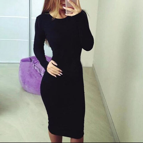 Crew Neck Sexy Streetwear Office Long Sleeve Women Dress Daily Party Tight Fitting Autumn Winter Solid Casual