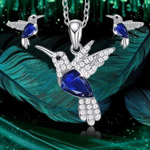 Fashion Blue Green Crystal Hummingbird Necklaces for Women Cute Animal Bird Choker Clavicle Chain Banquet Wedding Jewelry Gift