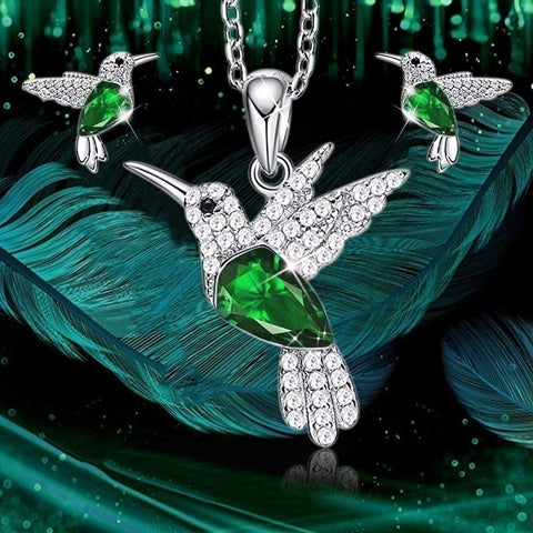 Fashion Blue Green Crystal Hummingbird Necklaces for Women Cute Animal Bird Choker Clavicle Chain Banquet Wedding Jewelry Gift