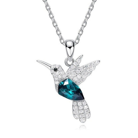 Fashion Blue Green Crystal Hummingbird Necklaces for Women Cute Animal Bird Choker Clavicle Chain Banquet Wedding Jewelry Gift