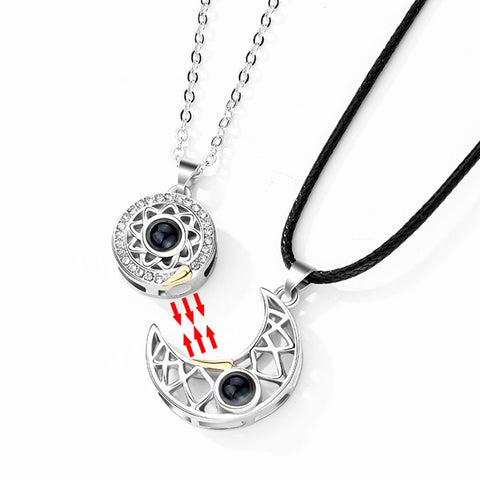 Fashion Couple Matching Necklace Sun Moon Necklaces for Lovers Gift Heart Magnetic Paired Pendant Jewelry Chain Choker 2 PCS/Set