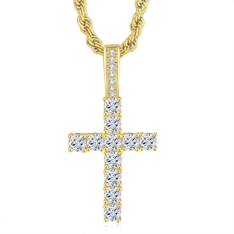 Fashion High-End Shiny Zircon Cross Pendant Men and Women Trend Personality Banquet Necklace Jewelry