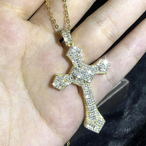 Fashion High-End Shiny Zircon Cross Pendant Men and Women Trend Personality Banquet Necklace Jewelry