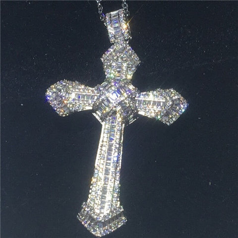 Fashion High-End Shiny Zircon Cross Pendant Men and Women Trend Personality Banquet Necklace Jewelry