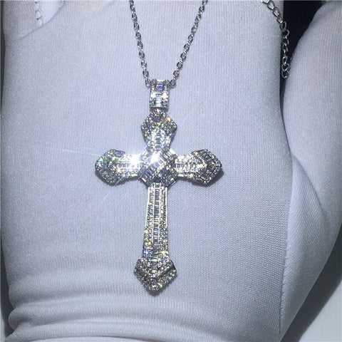 Fashion High-End Shiny Zircon Cross Pendant Men and Women Trend Personality Banquet Necklace Jewelry