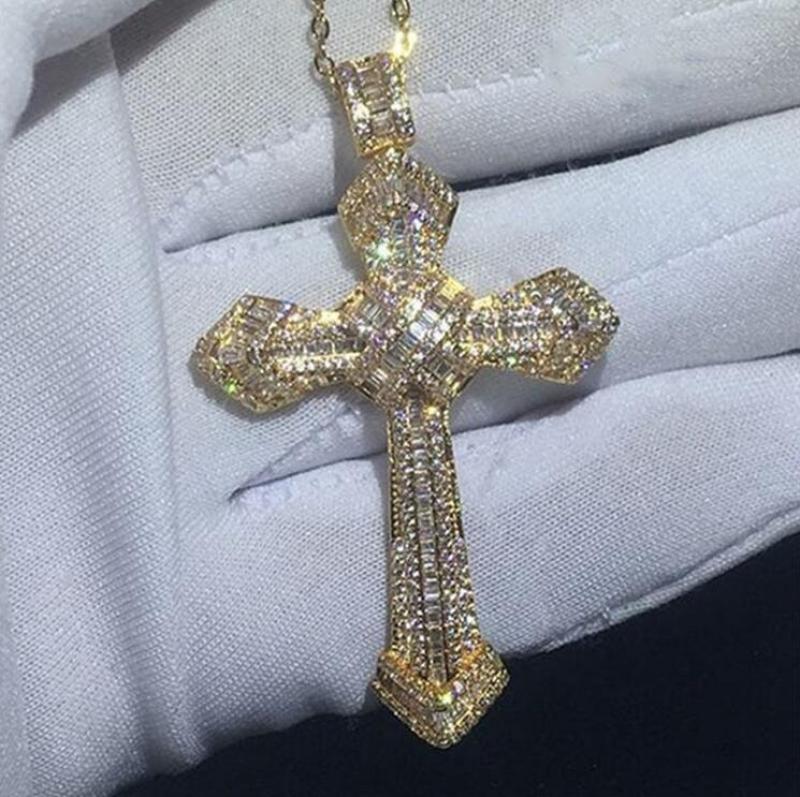 Fashion High-End Shiny Zircon Cross Pendant Men and Women Trend Personality Banquet Necklace Jewelry