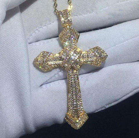 Fashion High-End Shiny Zircon Cross Pendant Men and Women Trend Personality Banquet Necklace Jewelry