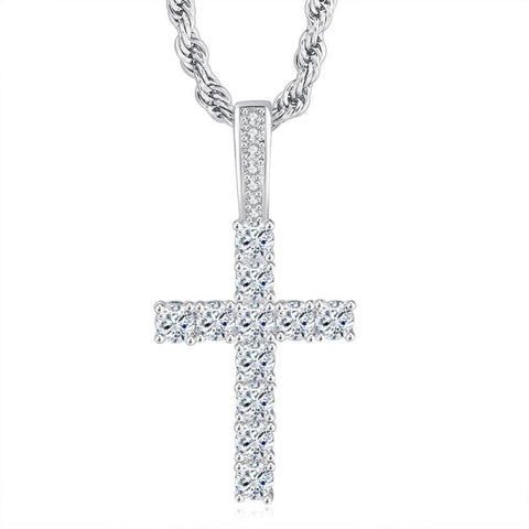 Fashion High-End Shiny Zircon Cross Pendant Men and Women Trend Personality Banquet Necklace Jewelry