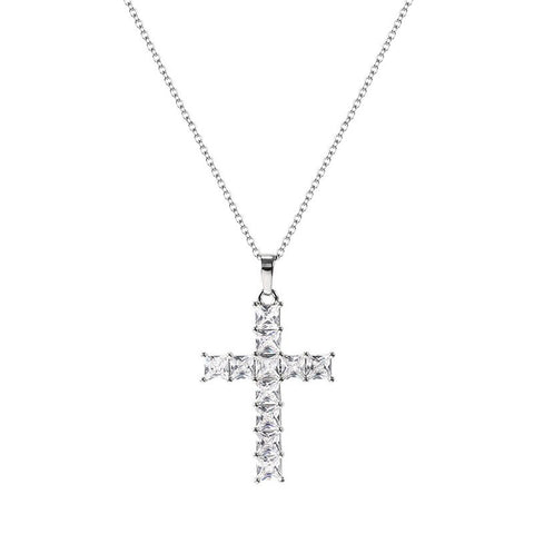 Fashion High-End Shiny Zircon Cross Pendant Men and Women Trend Personality Banquet Necklace Jewelry