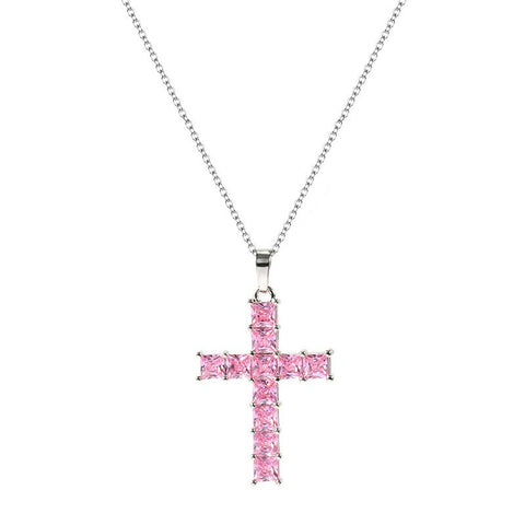 Fashion High-End Shiny Zircon Cross Pendant Men and Women Trend Personality Banquet Necklace Jewelry