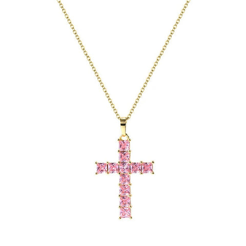 Fashion High-End Shiny Zircon Cross Pendant Men and Women Trend Personality Banquet Necklace Jewelry