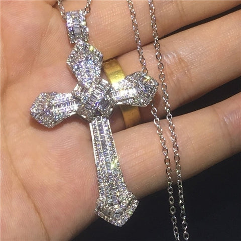 Fashion High-End Shiny Zircon Cross Pendant Men and Women Trend Personality Banquet Necklace Jewelry