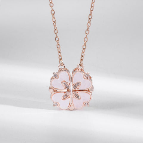 Fashion Magnetic Folding Heart Necklace for Women Cute 4 Heart Clover Necklace Female Jewelry Gift