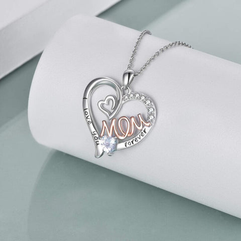 Fashion Mom Bicolor Necklace Heart Zircon Pendant Engagement Necklaces Fro Women Princess Jewelry Birthday Anniversary Gift