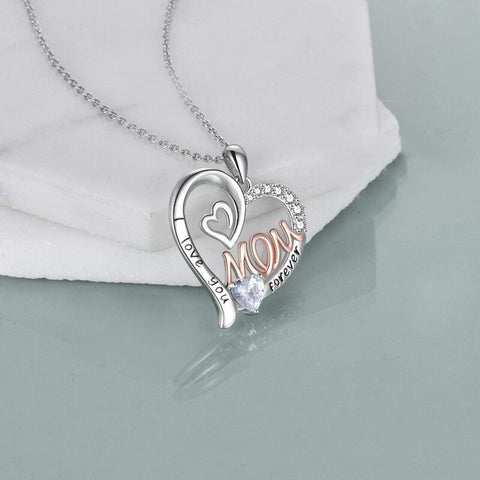 Fashion Mom Bicolor Necklace Heart Zircon Pendant Engagement Necklaces Fro Women Princess Jewelry Birthday Anniversary Gift