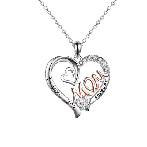 Fashion Mom Bicolor Necklace Heart Zircon Pendant Engagement Necklaces Fro Women Princess Jewelry Birthday Anniversary Gift