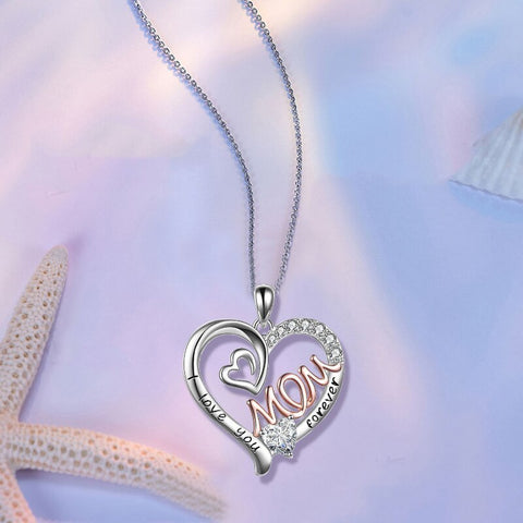 Fashion Mom Bicolor Necklace Heart Zircon Pendant Engagement Necklaces Fro Women Princess Jewelry Birthday Anniversary Gift