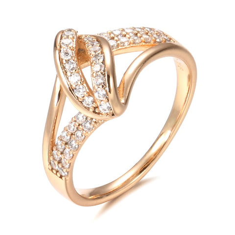 Geometric Hollow Twist Inlay Zircon Women Rings Golden Unusual Jewelry Party Daily Wear Rings