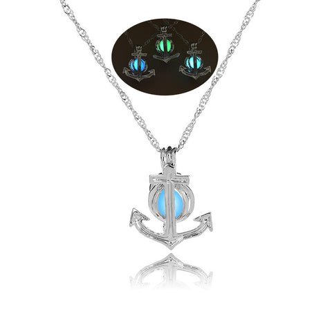 Glow in The Dark Locket necklace For Women Gun skull Heart mermaid Cross tortoise Glowing beads cage pendant Fashion Jewelry