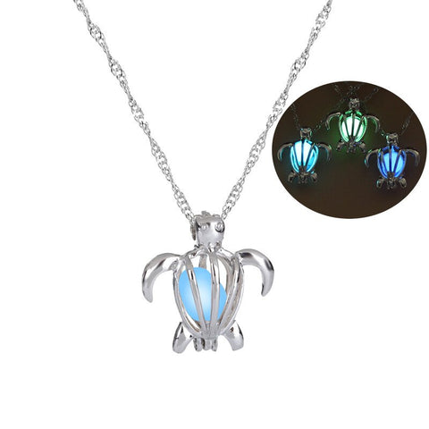 Glow in The Dark Locket necklace For Women Gun skull Heart mermaid Cross tortoise Glowing beads cage pendant Fashion Jewelry