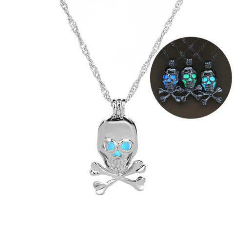 Glow in The Dark Locket necklace For Women Gun skull Heart mermaid Cross tortoise Glowing beads cage pendant Fashion Jewelry