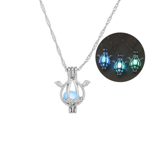 Glow in The Dark Locket necklace For Women Gun skull Heart mermaid Cross tortoise Glowing beads cage pendant Fashion Jewelry